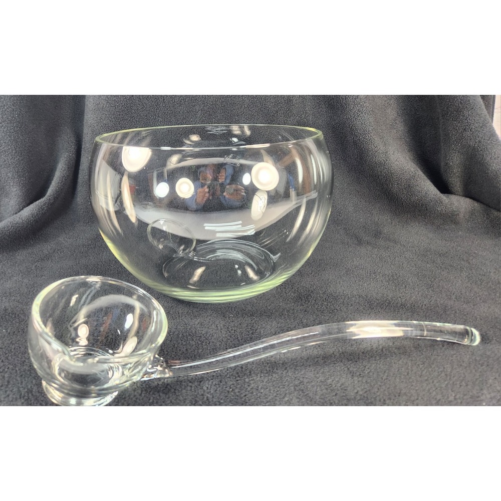 Vintage Clear Glass Punch Bowl And Ladle Hand Made Kronos Of Poland?